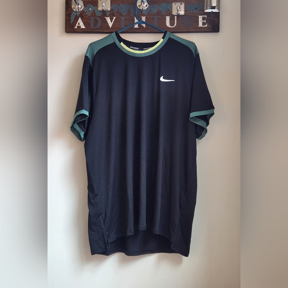 Nike Court Dri-Fit Advantage Black Green Tennis Shirt Men's Size XXL